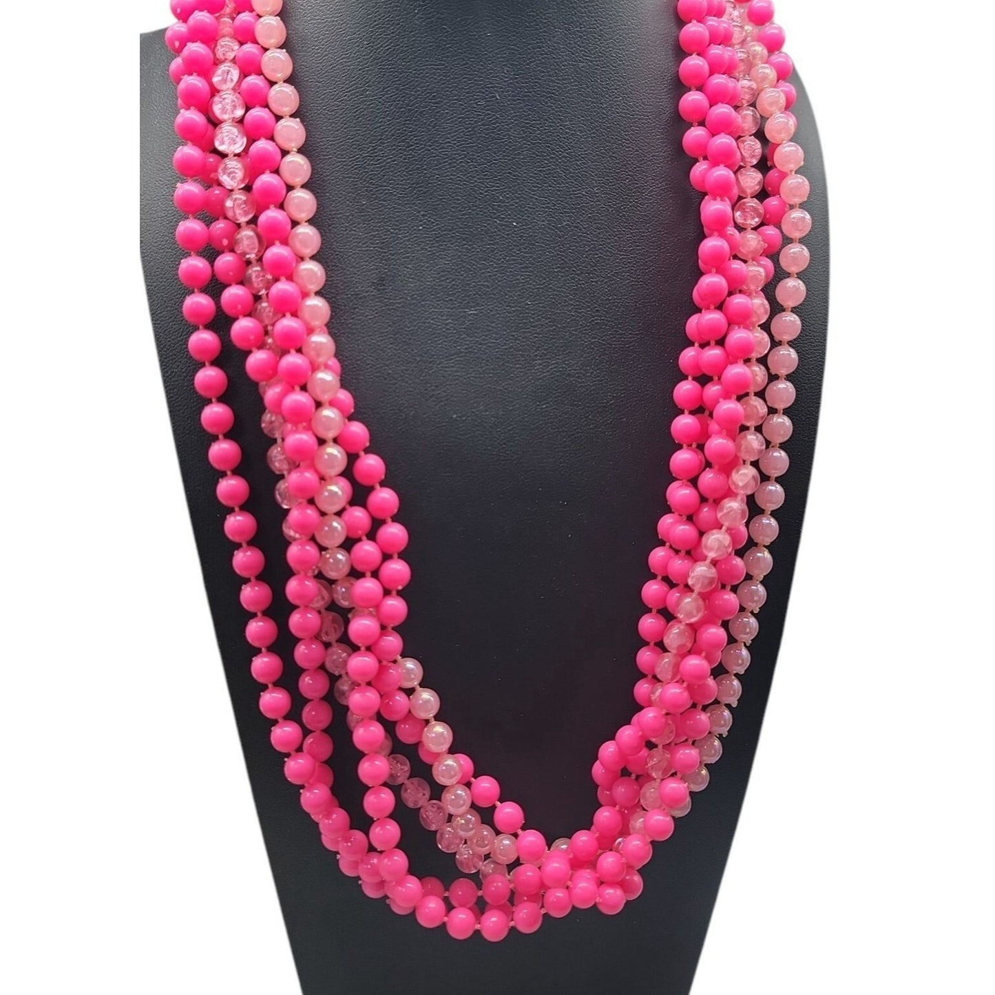 Vintage Selini Hot Pink Lucite Beaded Necklace 5 Strand Layered 1950s Statement