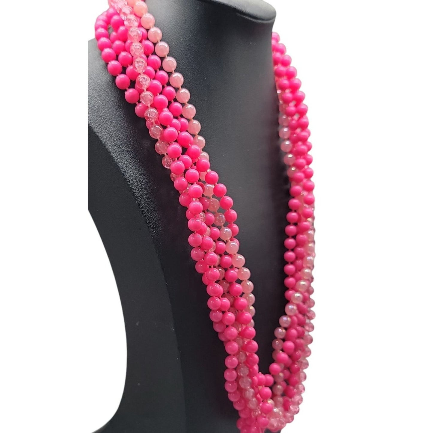 Vintage Selini Hot Pink Lucite Beaded Necklace 5 Strand Layered 1950s Statement