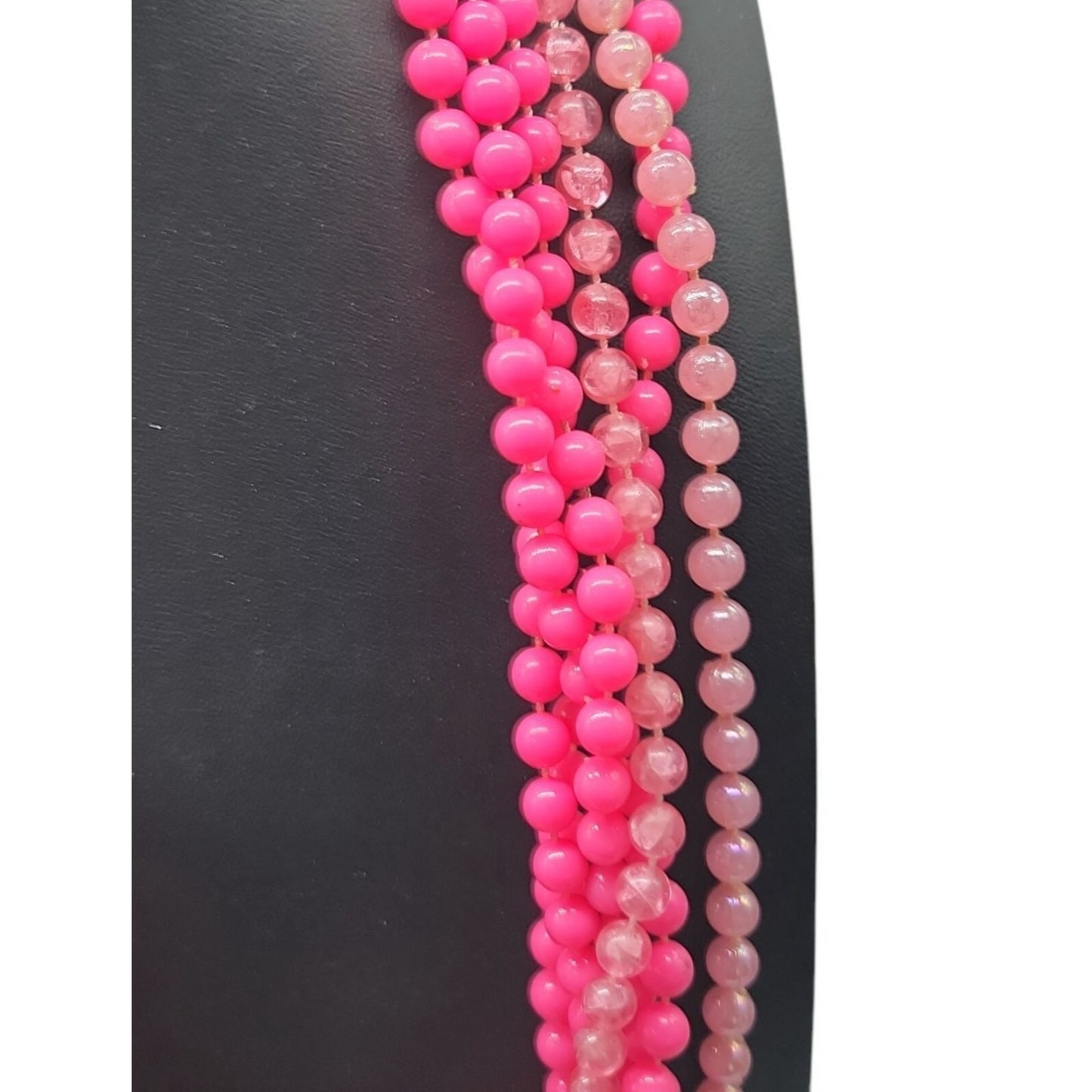 Vintage Selini Hot Pink Lucite Beaded Necklace 5 Strand Layered 1950s Statement
