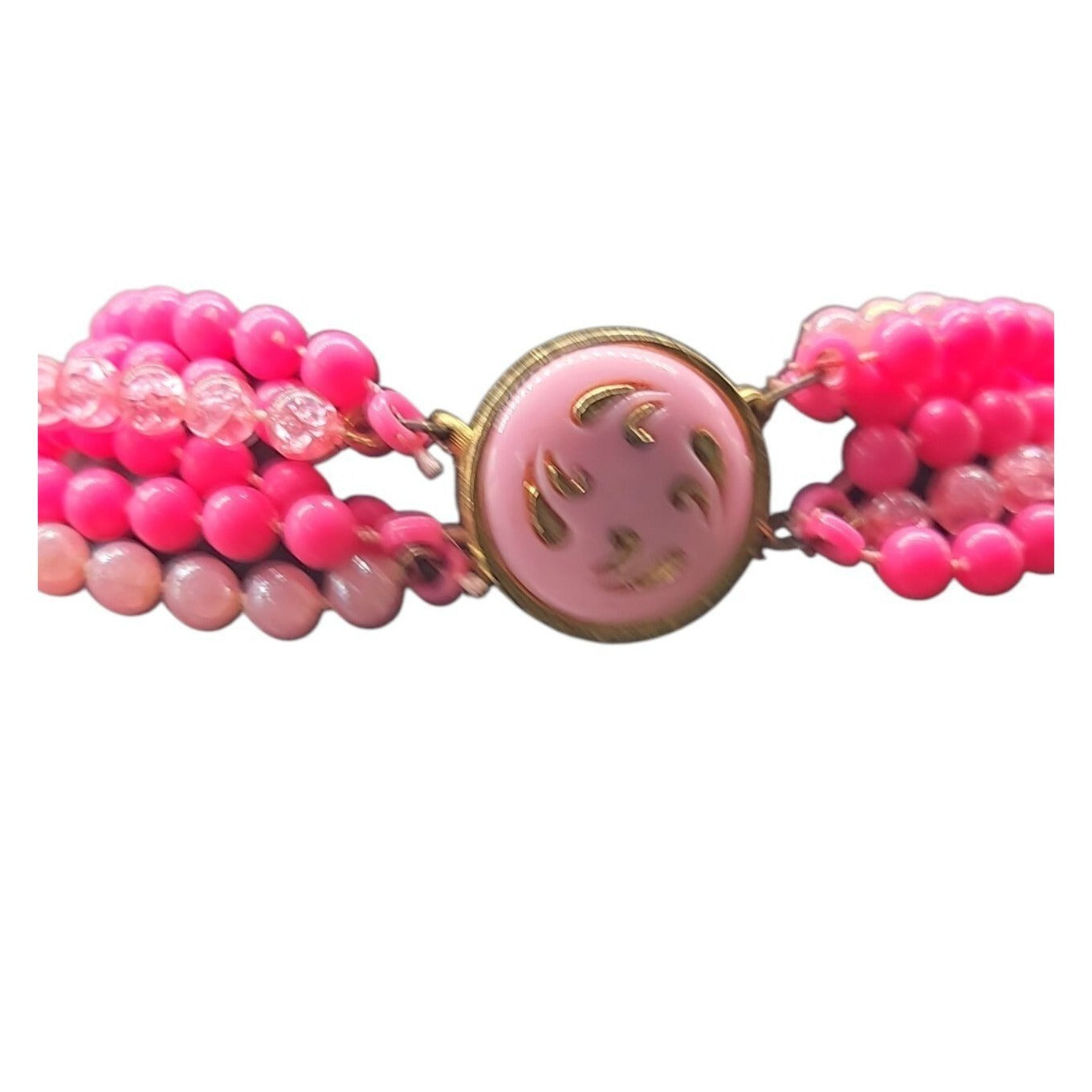 Vintage Selini Hot Pink Lucite Beaded Necklace 5 Strand Layered 1950s Statement