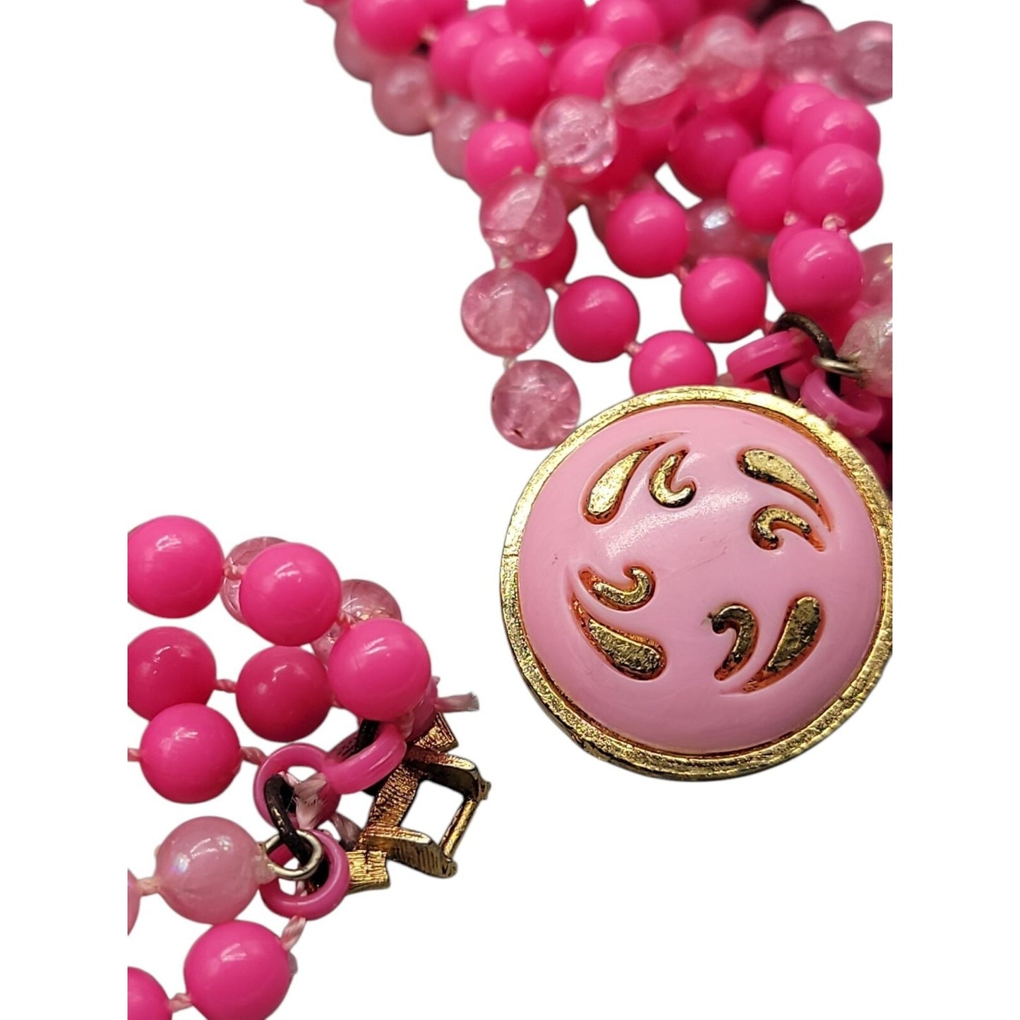 Vintage Selini Hot Pink Lucite Beaded Necklace 5 Strand Layered 1950s Statement