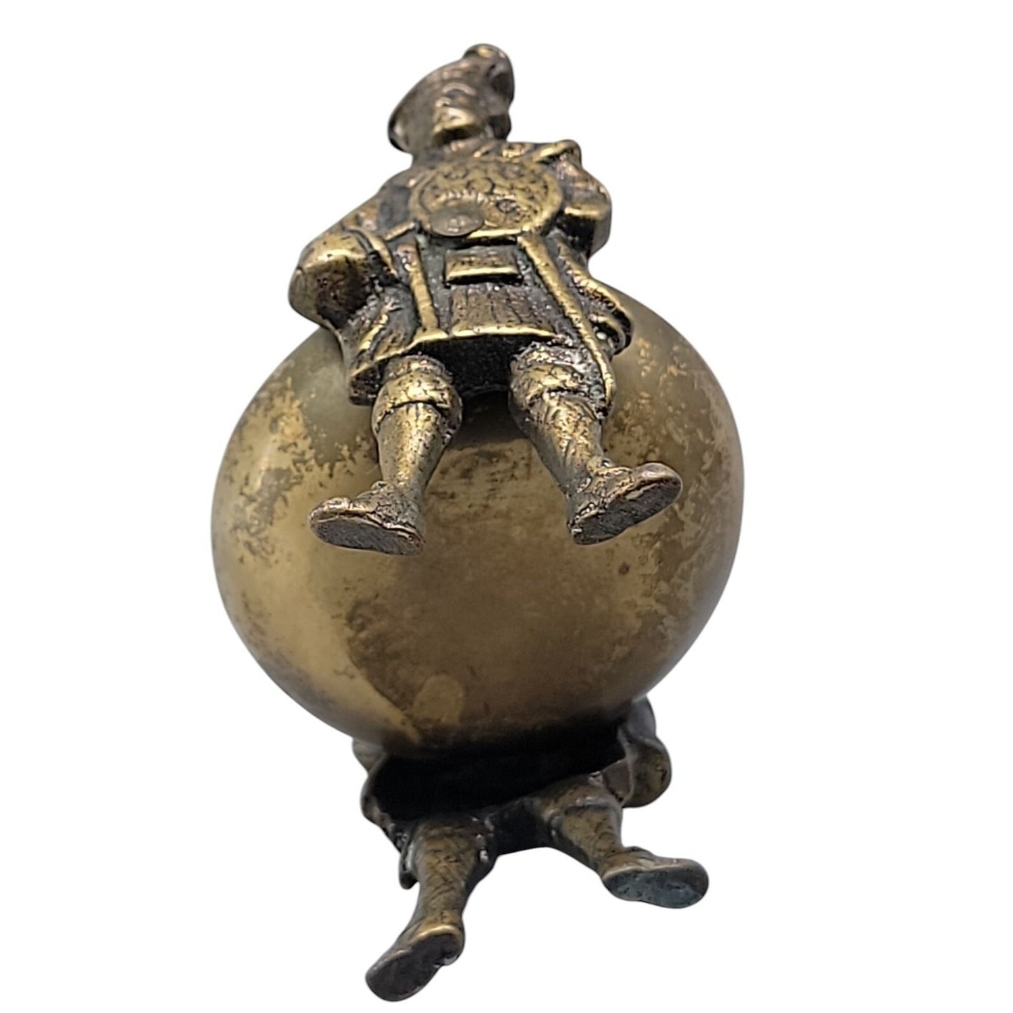 Antique Victorian Brass Figural Salt Cellar Cauldron Soldier Handles British