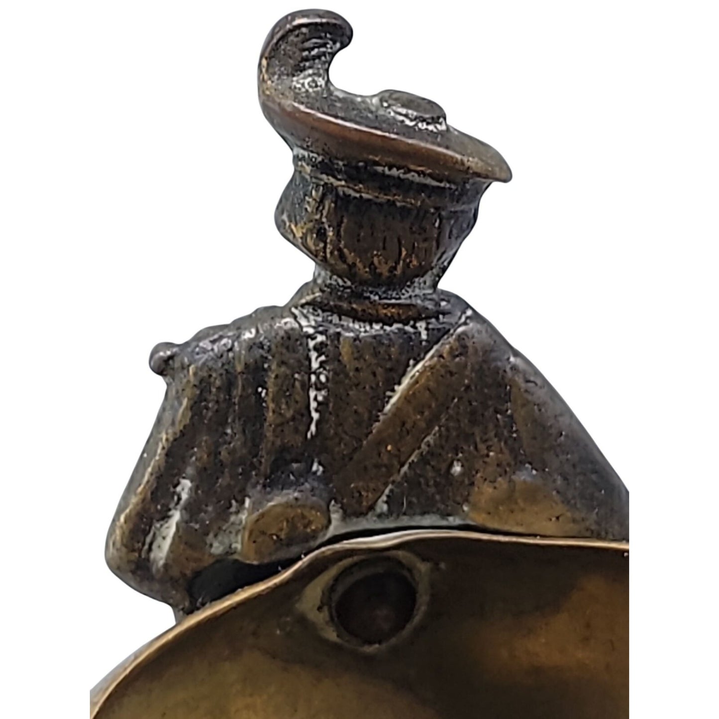 Antique Victorian Brass Figural Salt Cellar Cauldron Soldier Handles British