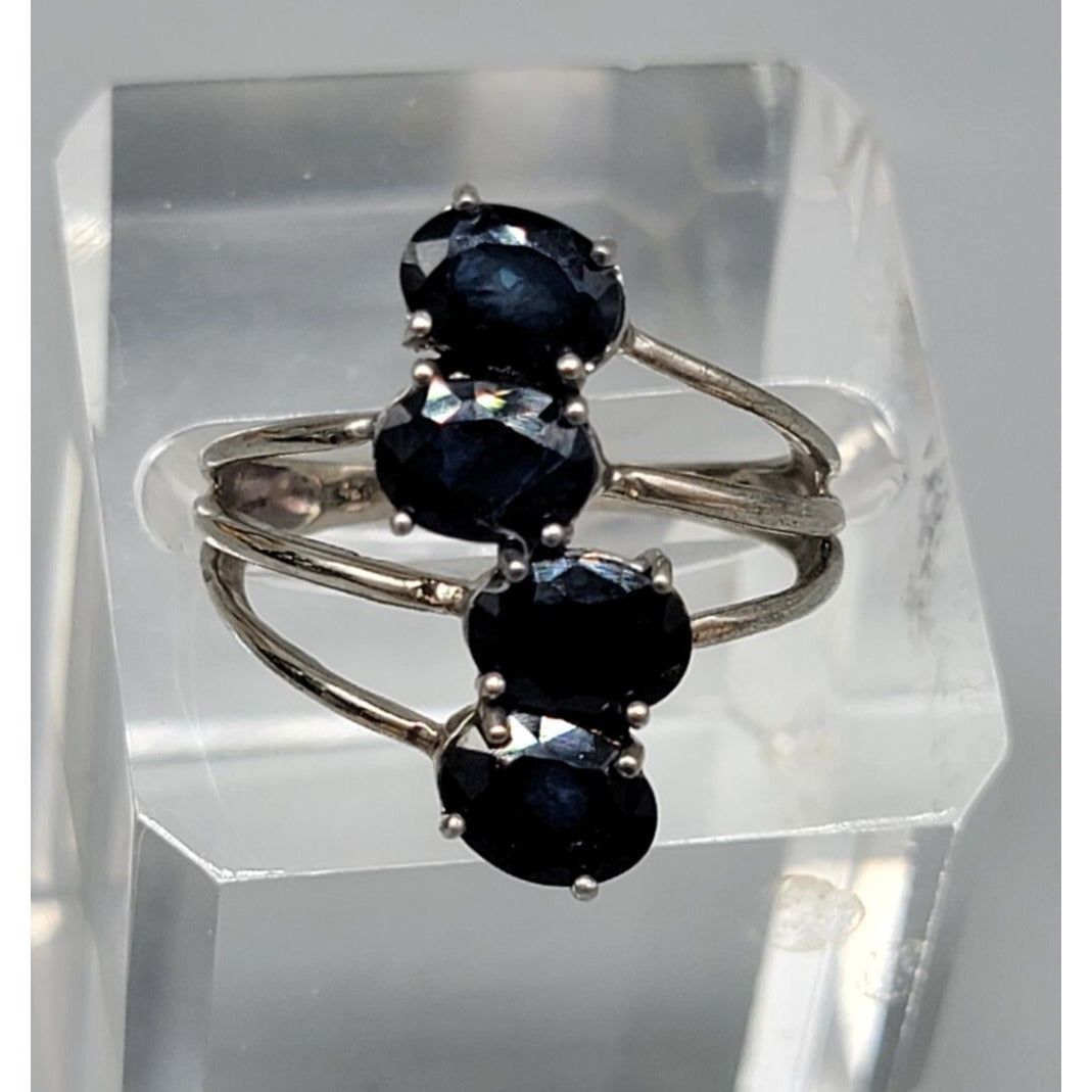 STS Vintage 925 Sterling Silver Kanchanaburi Blue Sapphire Crossover Ring Sz 7