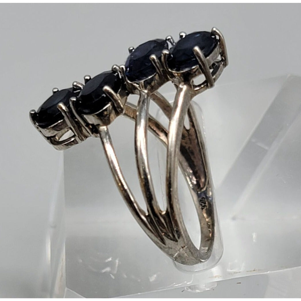 STS Vintage 925 Sterling Silver Kanchanaburi Blue Sapphire Crossover Ring Sz 7