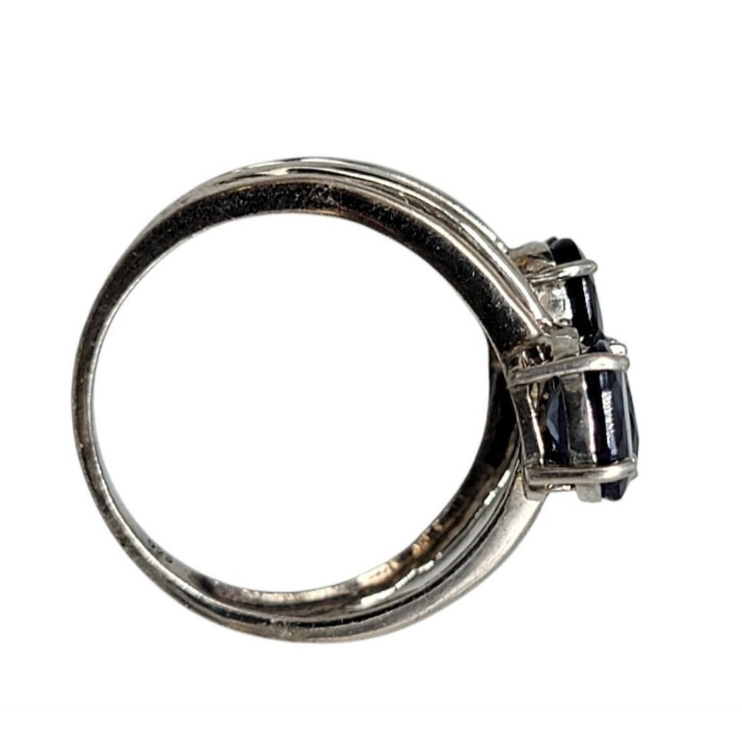 STS Vintage 925 Sterling Silver Kanchanaburi Blue Sapphire Crossover Ring Sz 7