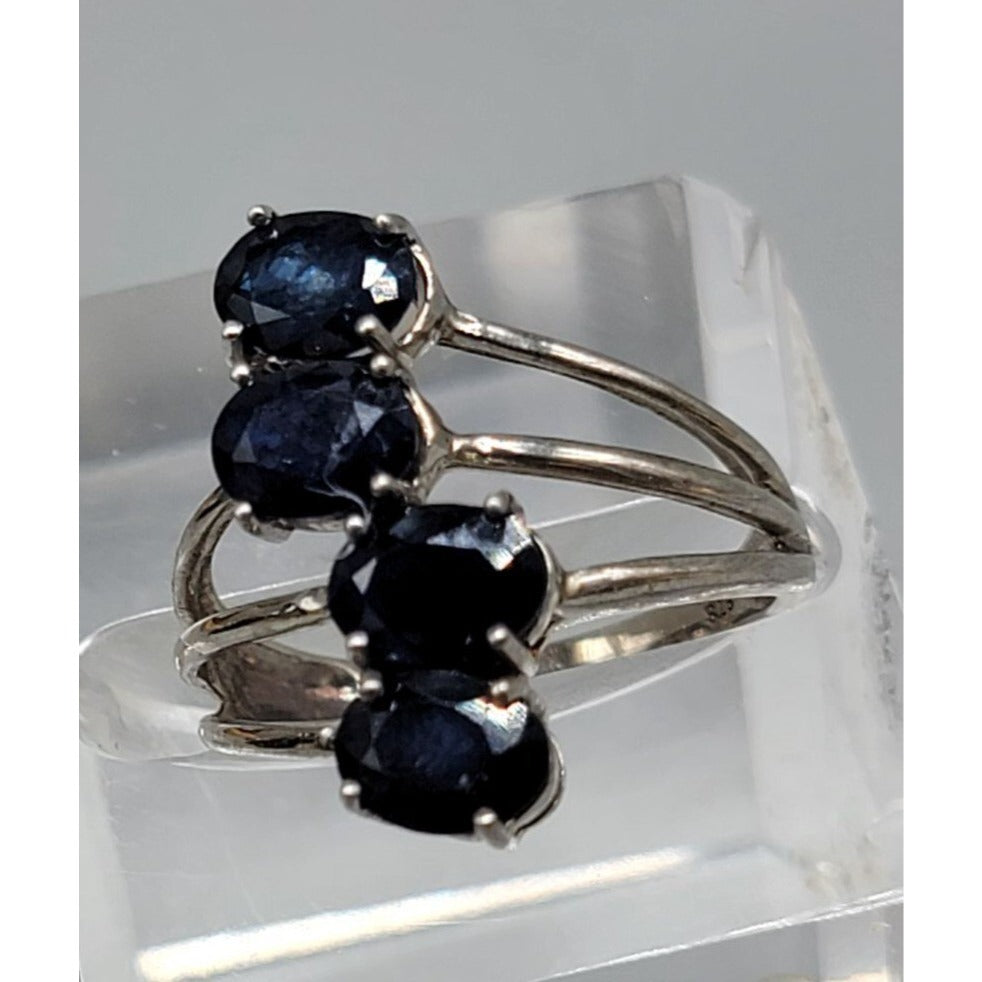 STS Vintage 925 Sterling Silver Kanchanaburi Blue Sapphire Crossover Ring Sz 7