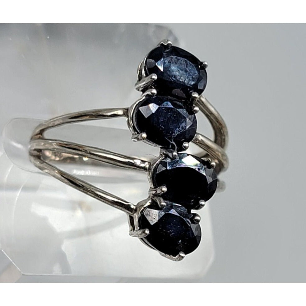 STS Vintage 925 Sterling Silver Kanchanaburi Blue Sapphire Crossover Ring Sz 7