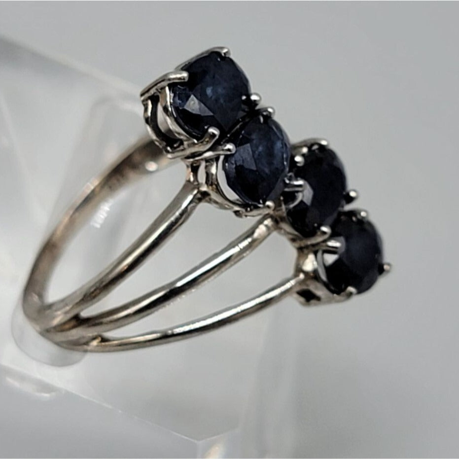 STS Vintage 925 Sterling Silver Kanchanaburi Blue Sapphire Crossover Ring Sz 7