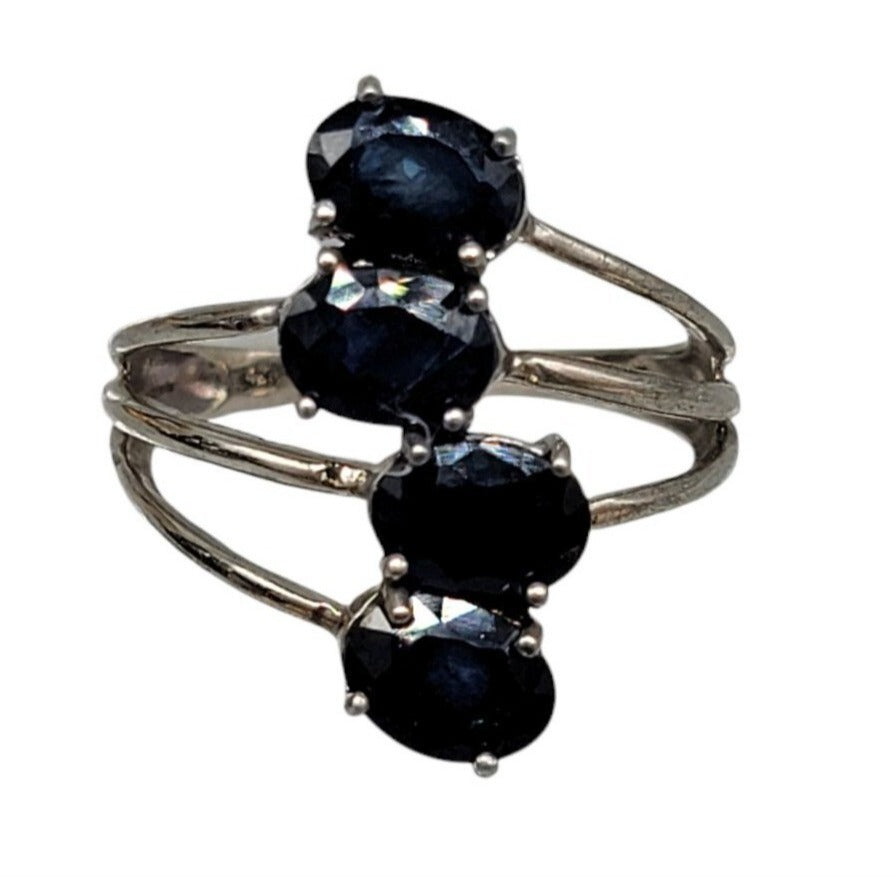STS Vintage 925 Sterling Silver Kanchanaburi Blue Sapphire Crossover Ring Sz 7