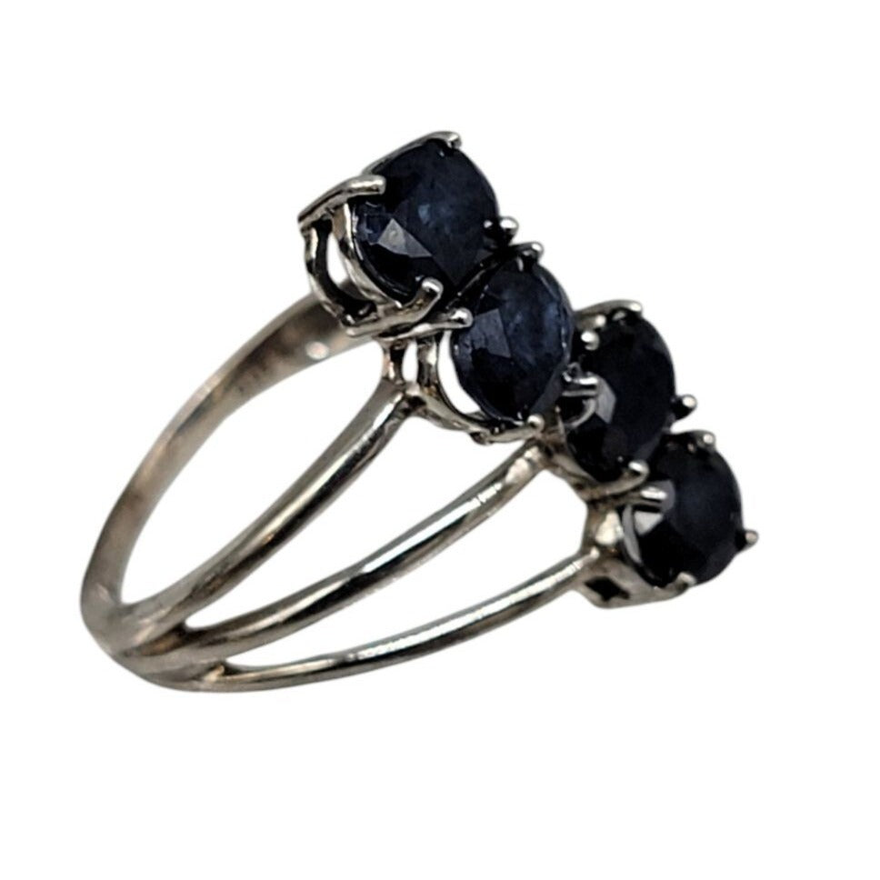 STS Vintage 925 Sterling Silver Kanchanaburi Blue Sapphire Crossover Ring Sz 7