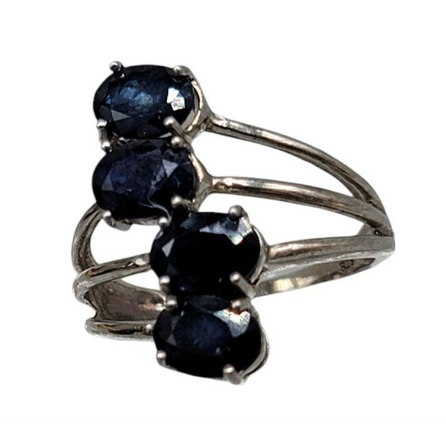STS Vintage 925 Sterling Silver Kanchanaburi Blue Sapphire Crossover Ring Sz 7