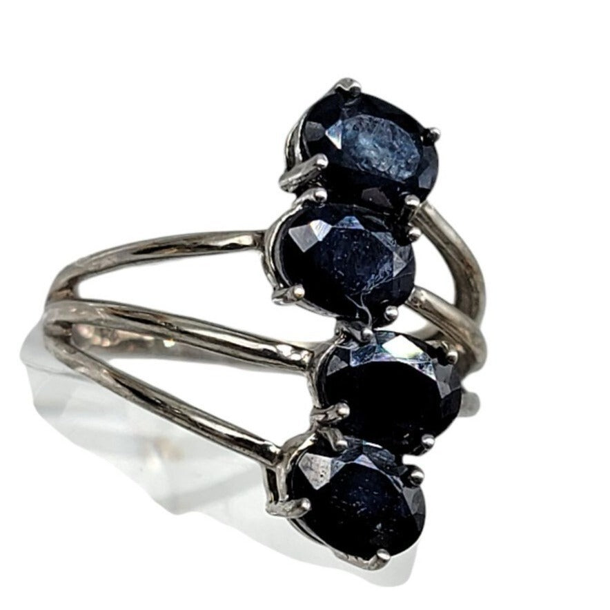 STS Vintage 925 Sterling Silver Kanchanaburi Blue Sapphire Crossover Ring Sz 7