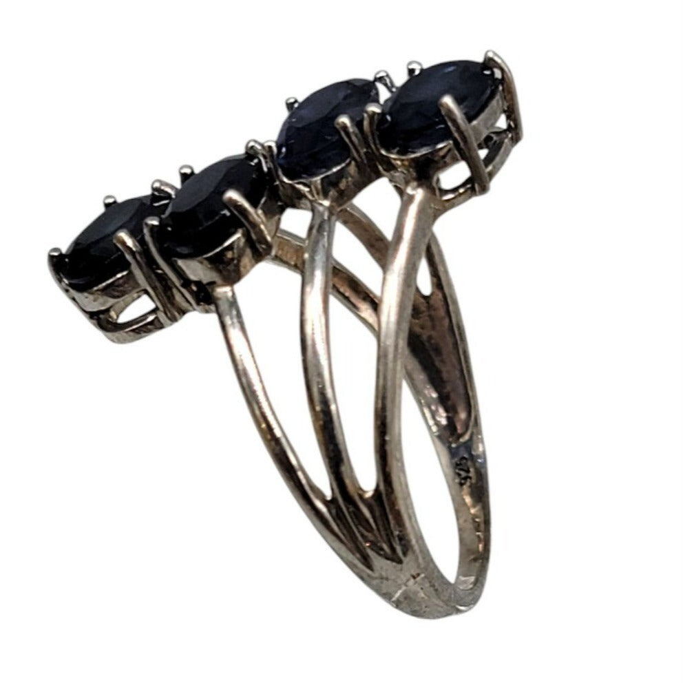STS Vintage 925 Sterling Silver Kanchanaburi Blue Sapphire Crossover Ring Sz 7