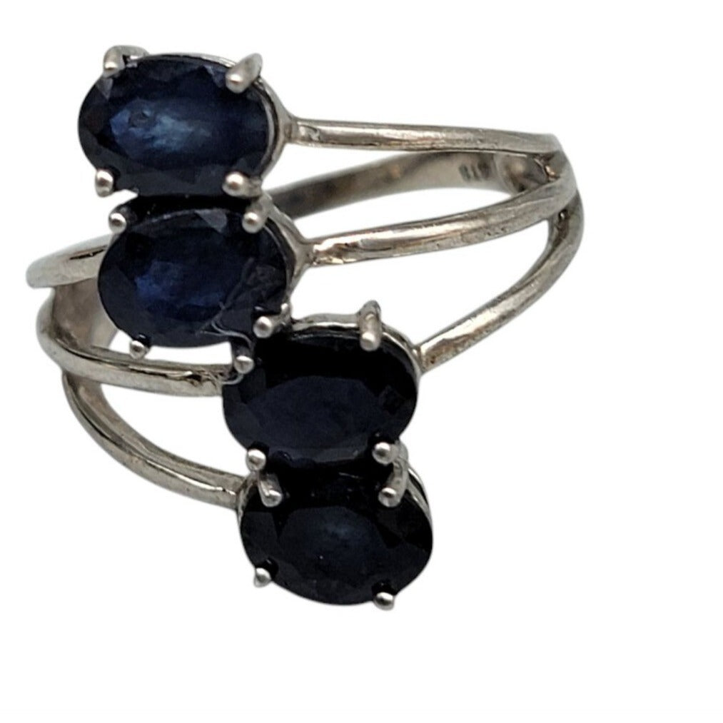 STS Vintage 925 Sterling Silver Kanchanaburi Blue Sapphire Crossover Ring Sz 7