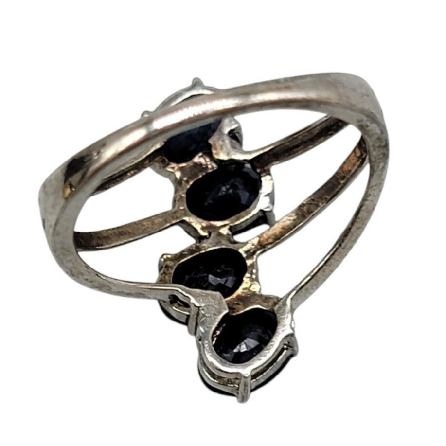 STS Vintage 925 Sterling Silver Kanchanaburi Blue Sapphire Crossover Ring Sz 7