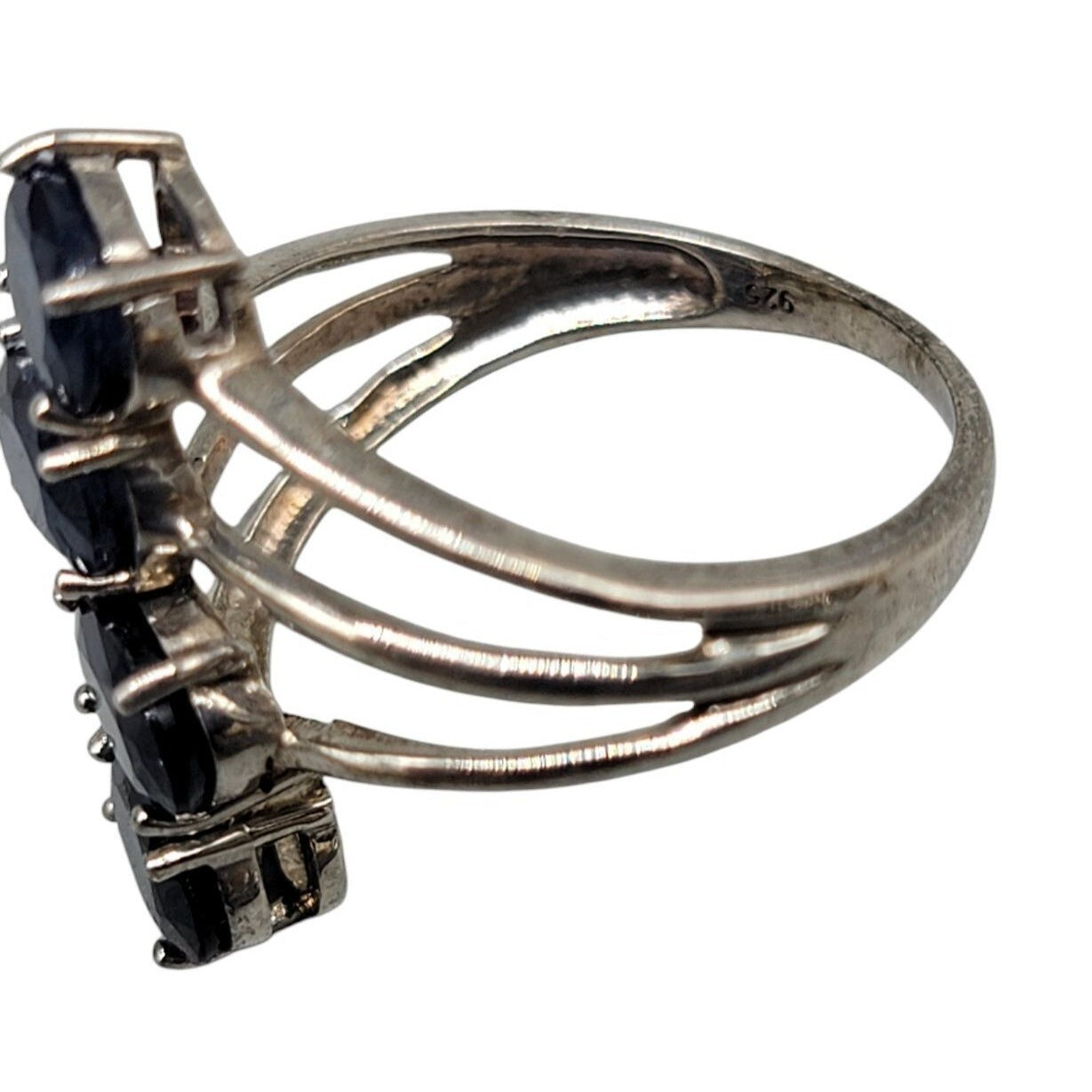 STS Vintage 925 Sterling Silver Kanchanaburi Blue Sapphire Crossover Ring Sz 7