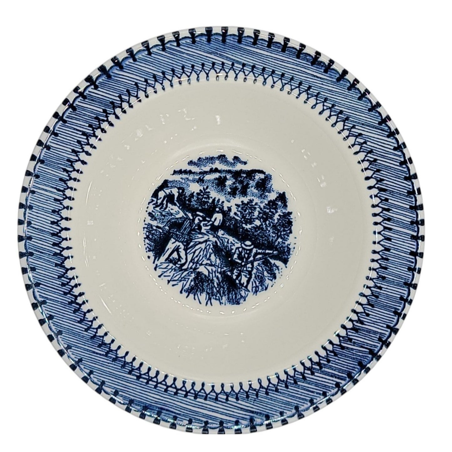 Vintage Edwin Knowles Country Life Blue Rimmed Cereal Bowl 6.5" Currier Ives