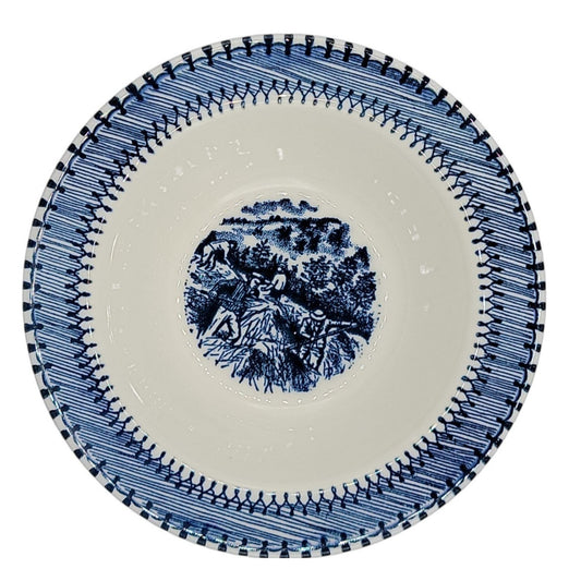 Vintage Edwin Knowles Country Life Blue Rimmed Cereal Bowl 6.5" Currier Ives