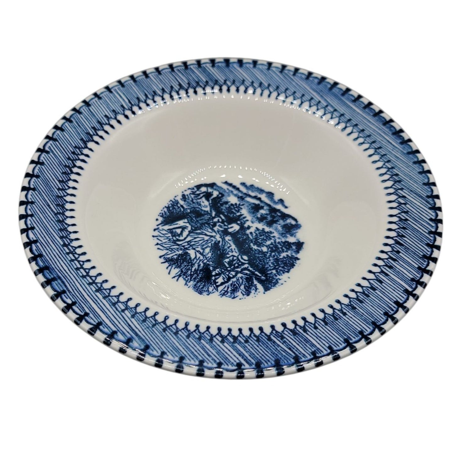 Vintage Edwin Knowles Country Life Blue Rimmed Cereal Bowl 6.5" Currier Ives