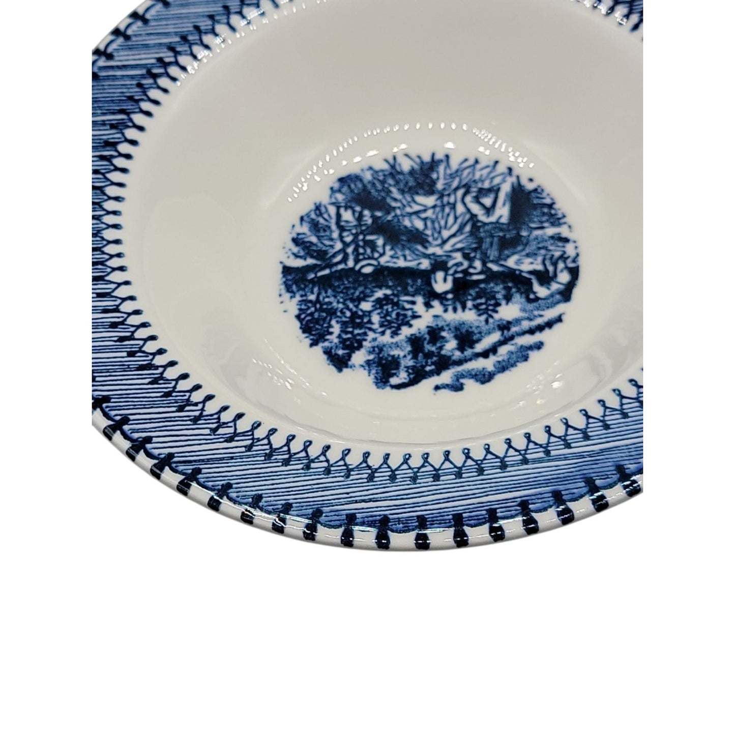 Vintage Edwin Knowles Country Life Blue Rimmed Cereal Bowl 6.5" Currier Ives