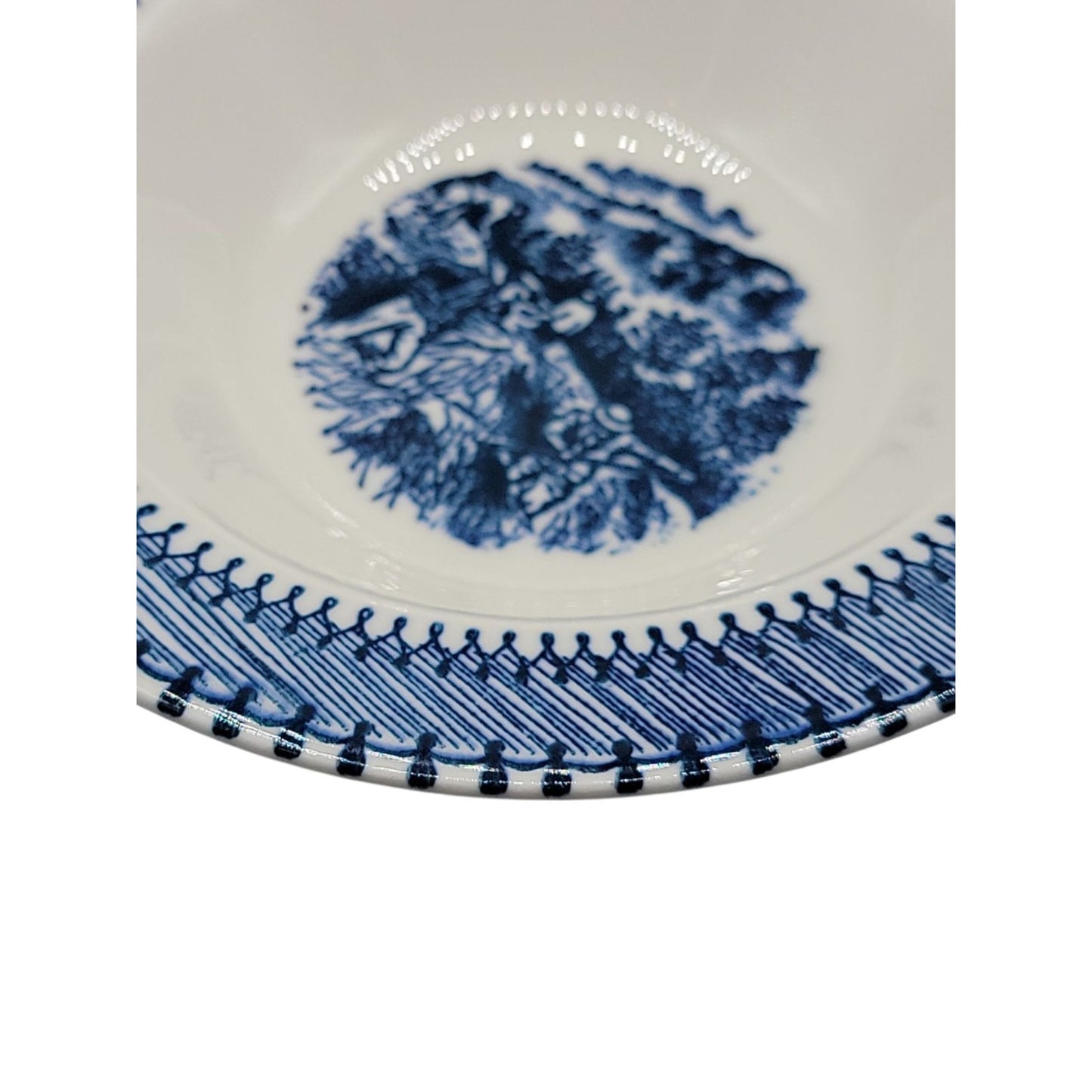 Vintage Edwin Knowles Country Life Blue Rimmed Cereal Bowl 6.5" Currier Ives