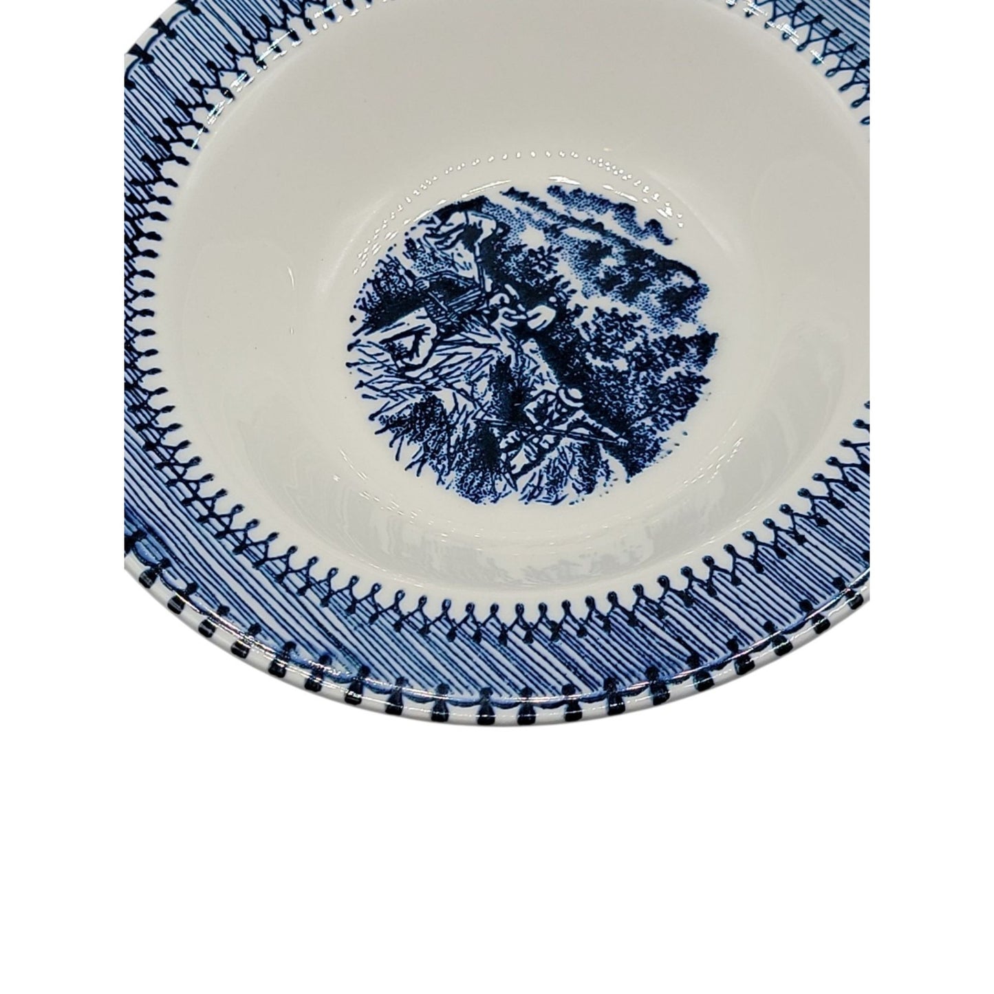 Vintage Edwin Knowles Country Life Blue Rimmed Cereal Bowl 6.5" Currier Ives