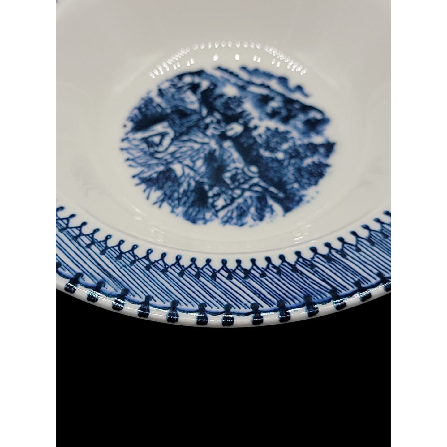 Vintage Edwin Knowles Country Life Blue Rimmed Cereal Bowl 6.5" Currier Ives