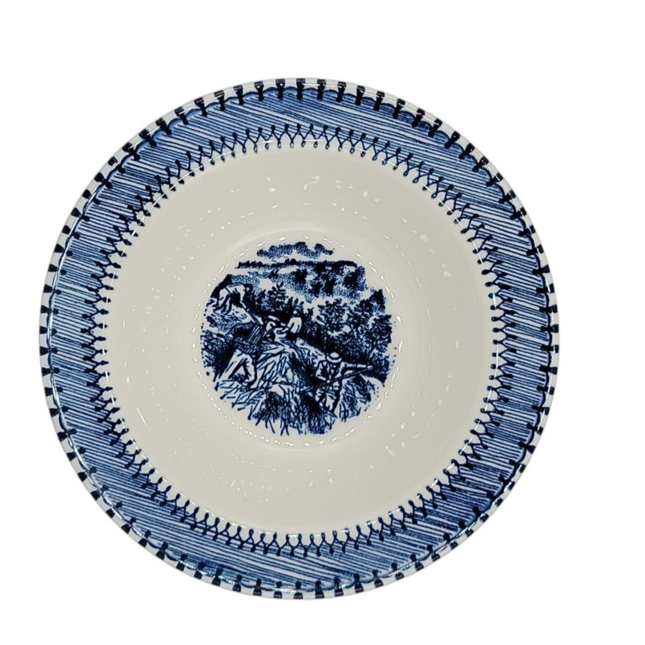 Vintage Edwin Knowles Country Life Blue Rimmed Cereal Bowl 6.5" Currier Ives