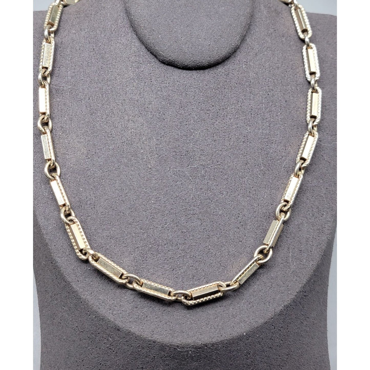 Bradley Bar Link Vintage Choker Necklace 14" Silver Tone Chain Signed 1930s