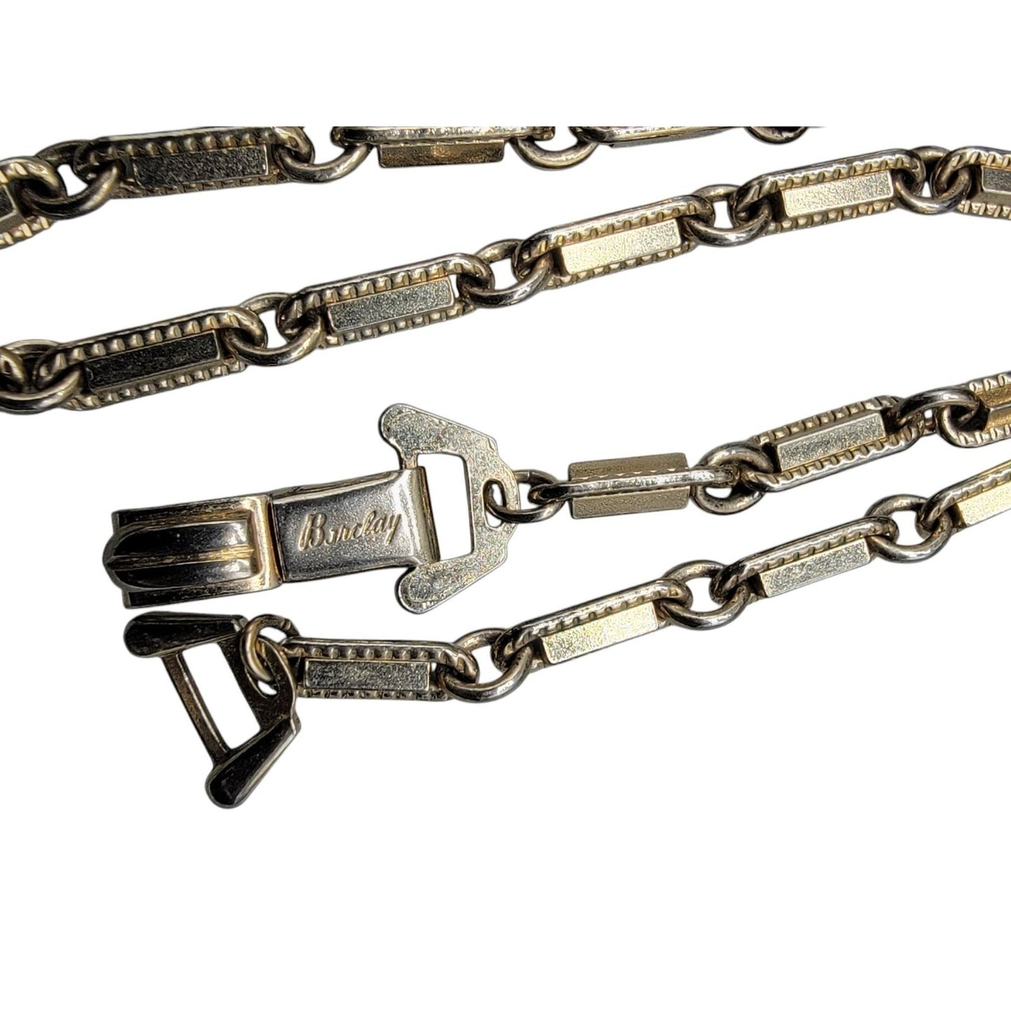 Bradley Bar Link Vintage Choker Necklace 14" Silver Tone Chain Signed 1930s