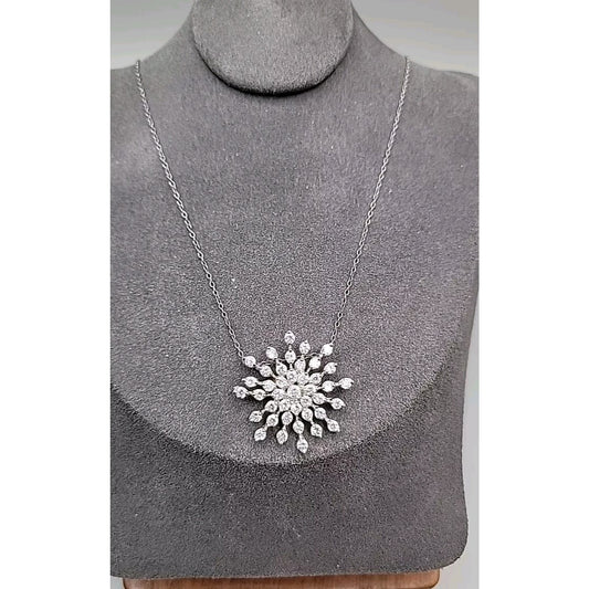 Sterling Silver Cubic Zirconia Snowflake Floating Pendant Necklace 19" 925 Chain