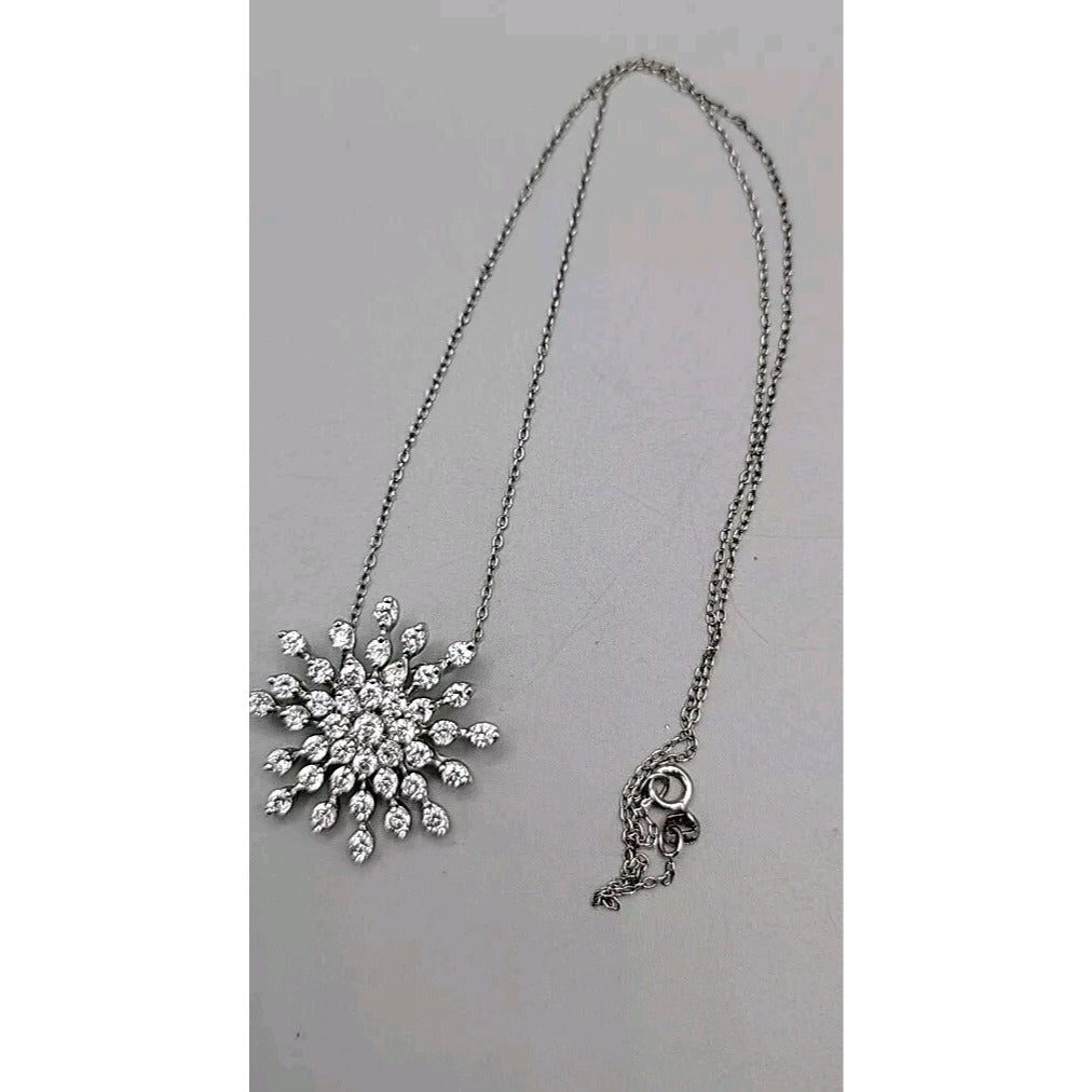 Sterling Silver Cubic Zirconia Snowflake Floating Pendant Necklace 19" 925 Chain