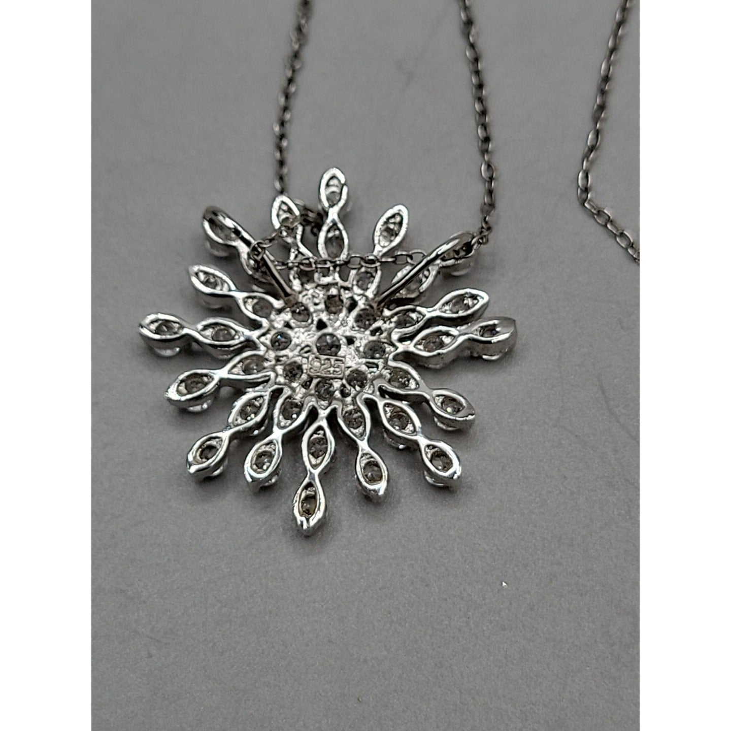 Sterling Silver Cubic Zirconia Snowflake Floating Pendant Necklace 19" 925 Chain