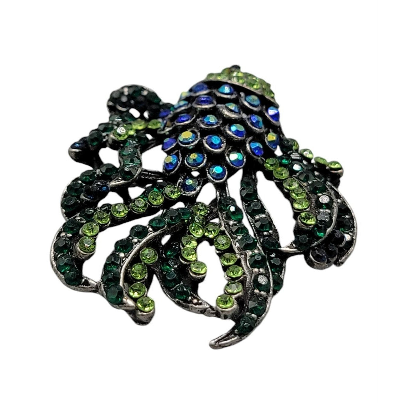 Sparkling Rhinestones Fish Brooch Pendant  Bright Green Blue Gunmetal Gray Metal