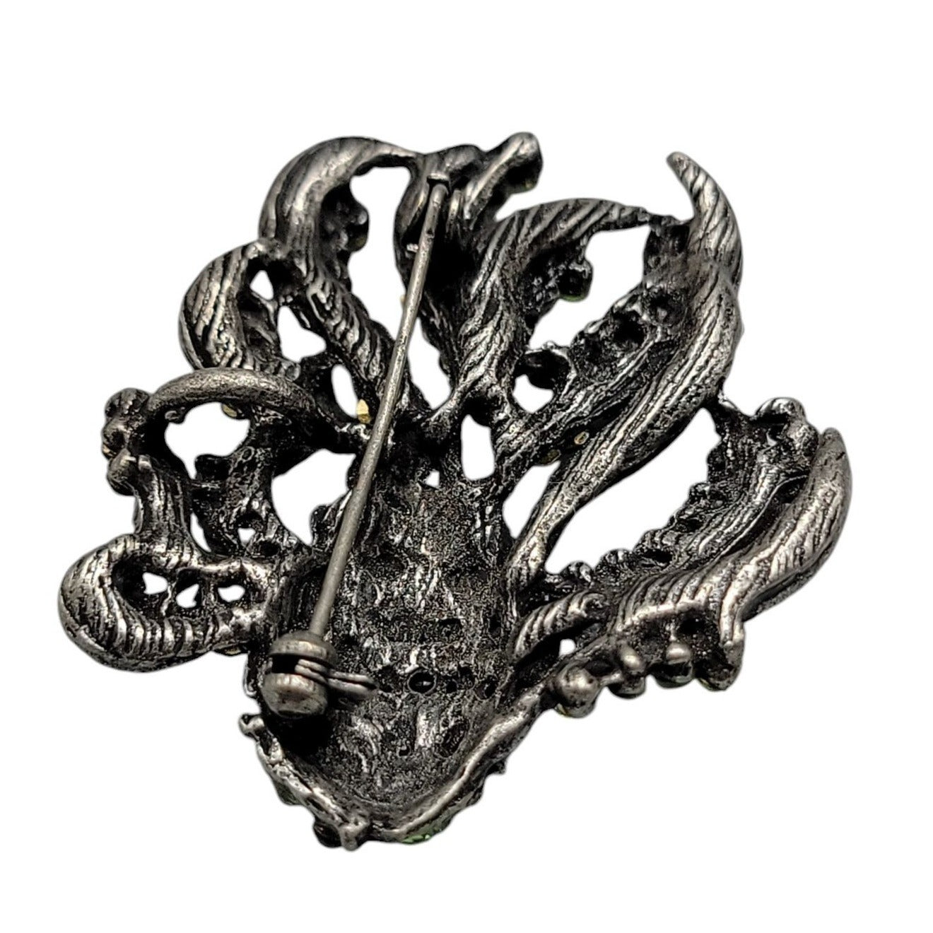 Sparkling Rhinestones Fish Brooch Pendant  Bright Green Blue Gunmetal Gray Metal