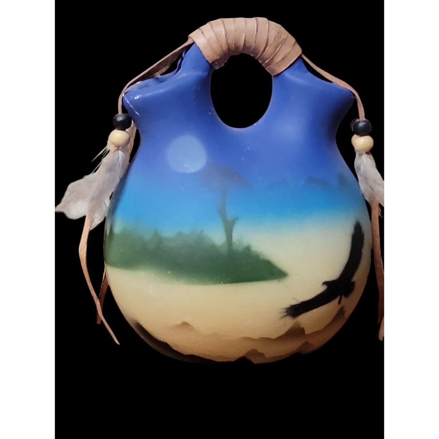 Native American Wedding Kopa Vase Feather Leather Southwest Eagle Small 4.5”