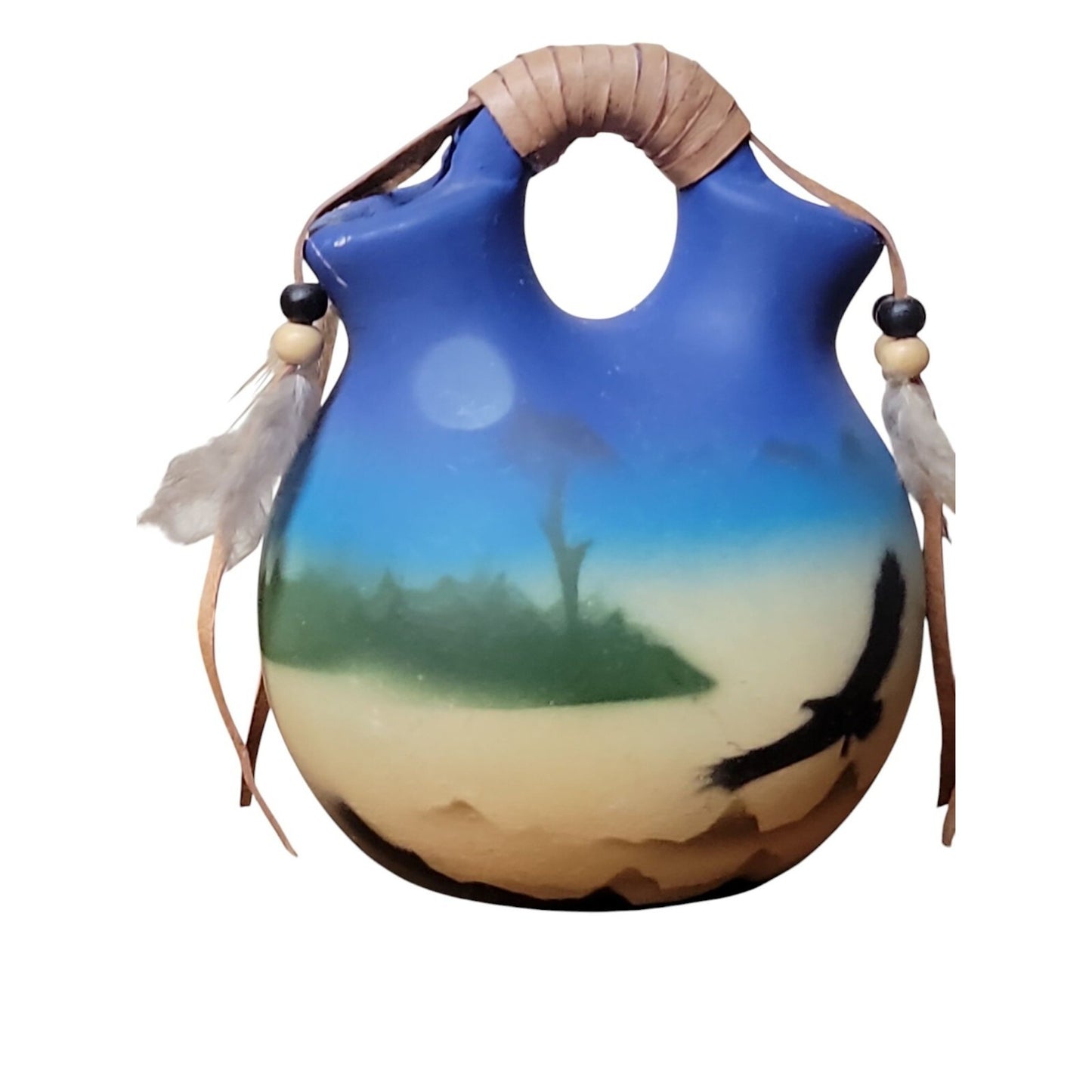 Native American Wedding Kopa Vase Feather Leather Southwest Eagle Small 4.5”