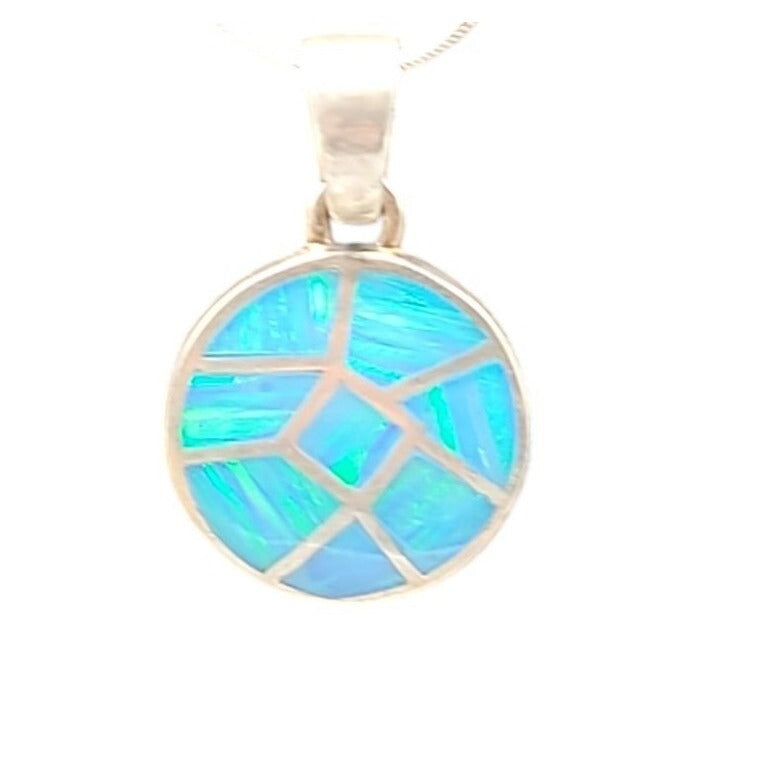 Sterling Silver Inlaid Blue Opal Pendant Necklace 16" Chain Signed ind0925