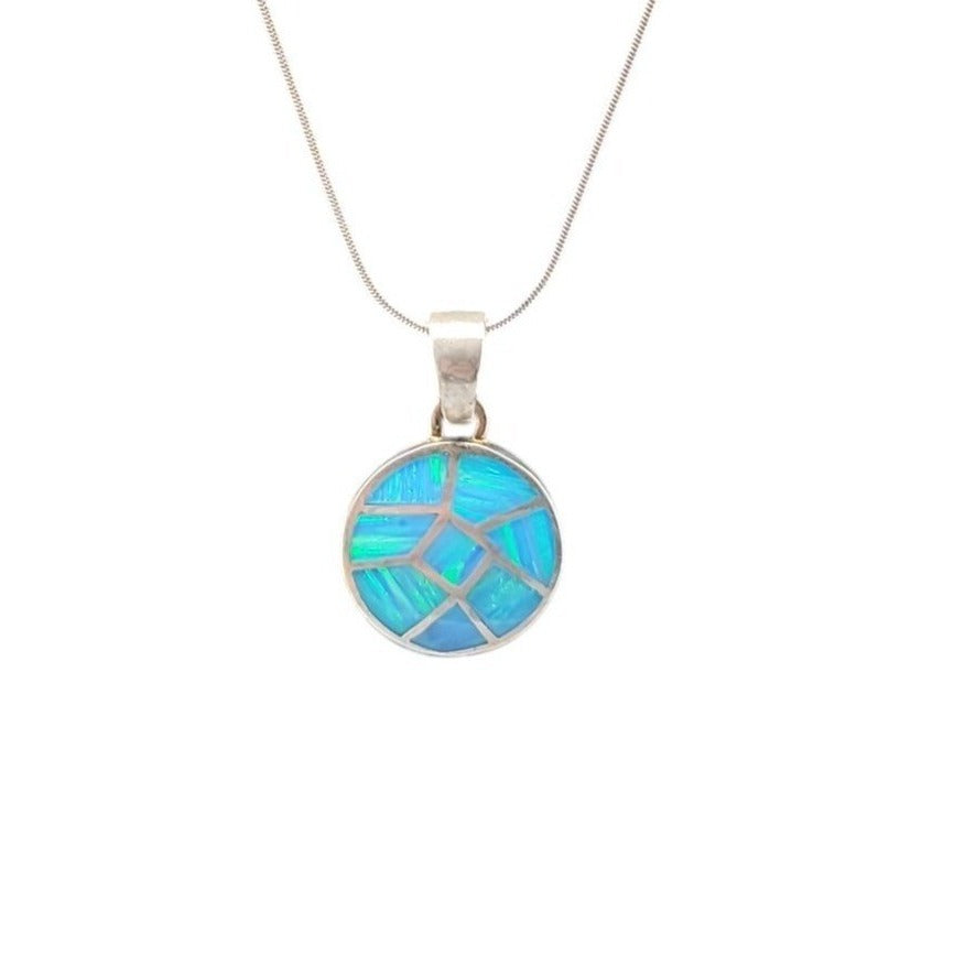 Sterling Silver Inlaid Blue Opal Pendant Necklace 16" Chain Signed ind0925