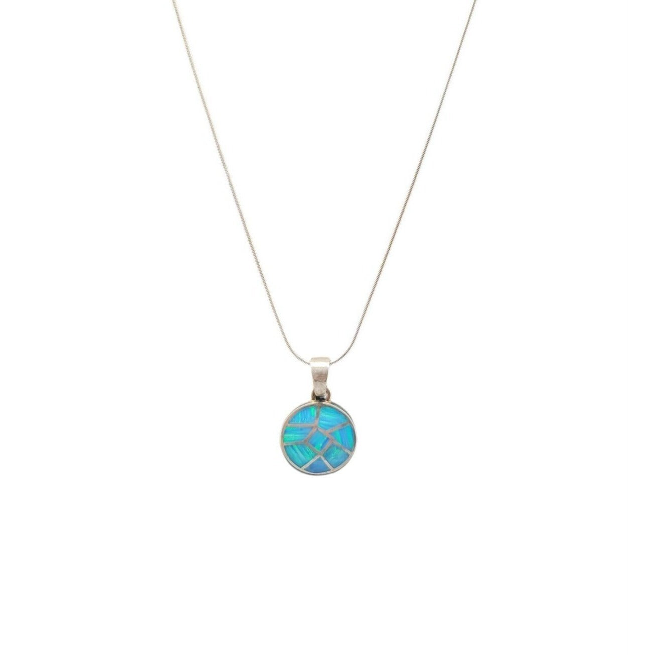 Sterling Silver Inlaid Blue Opal Pendant Necklace 16" Chain Signed ind0925