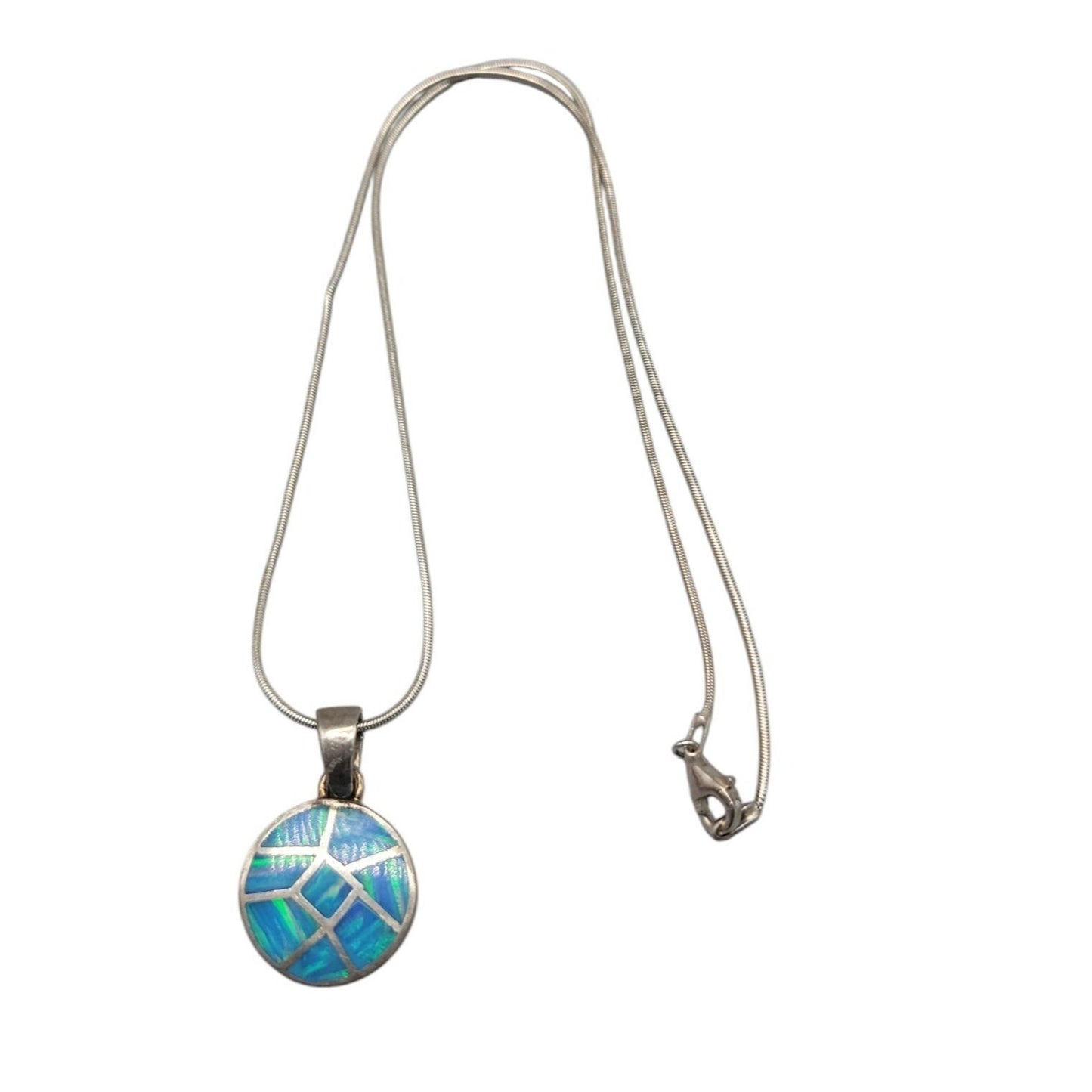 Sterling Silver Inlaid Blue Opal Pendant Necklace 16" Chain Signed ind0925