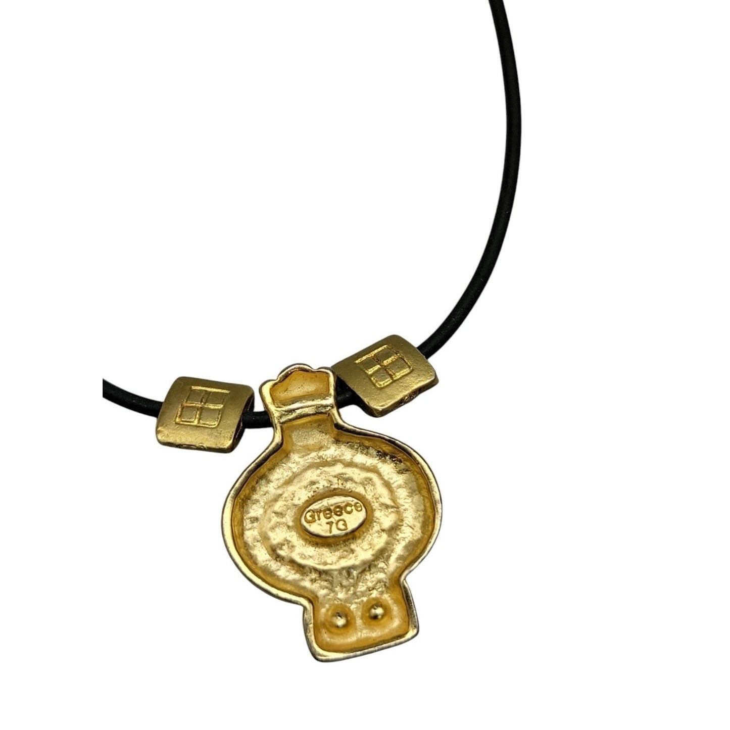 Vtg Greece 7g Greco-Roman Coin Charm Pendant Necklace Rhinestone Accent 19" Cord