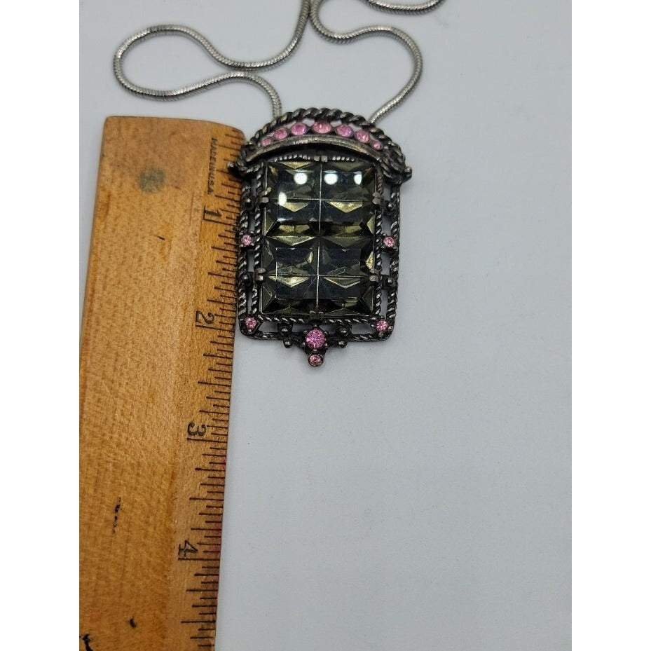 Sarah Coventry Midnight Magic Necklace & Bracelet Black w/Pink Grey Rhinestones