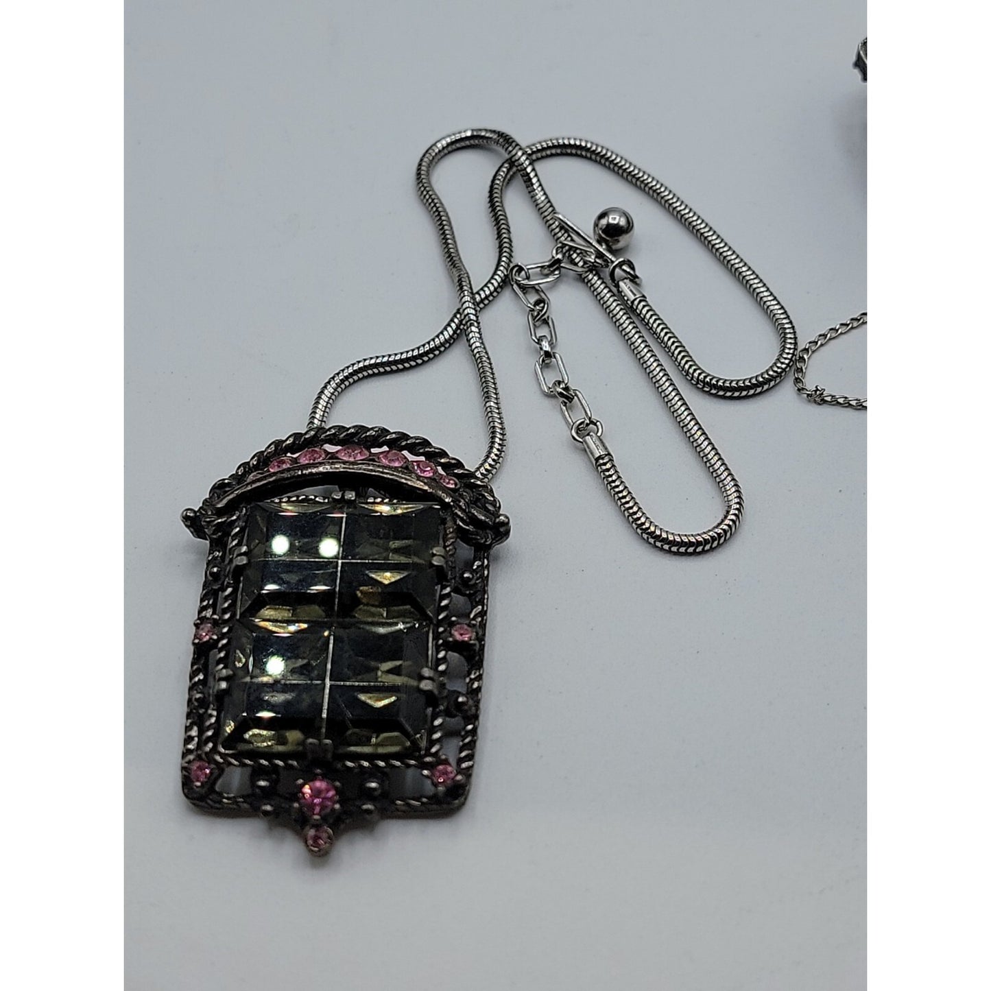 Sarah Coventry Midnight Magic Necklace & Bracelet Black w/Pink Grey Rhinestones