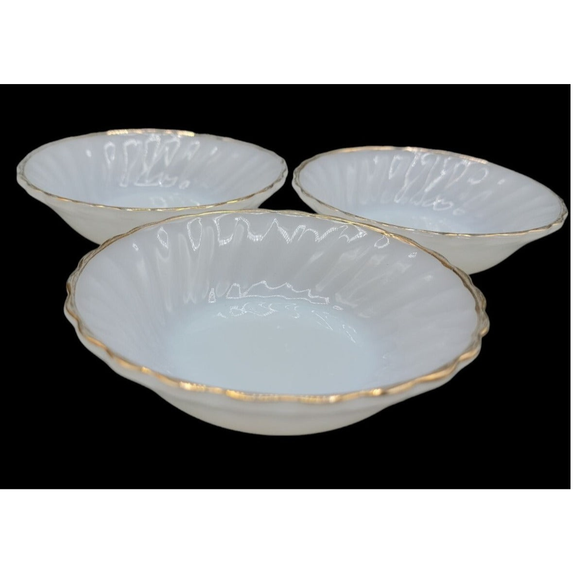 Anchor Hocking Ring Dish 3 White Milk Glass Bowl Scalloped Edges 4.75" Vintage