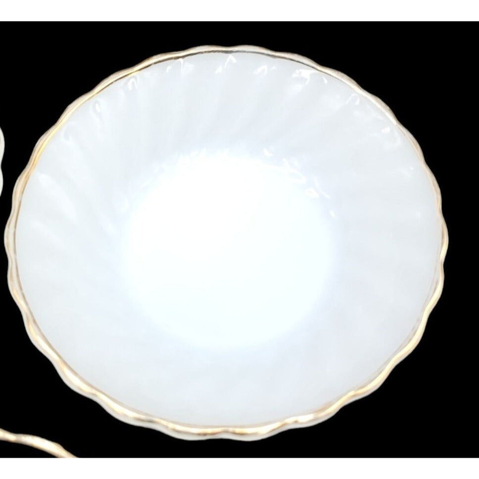 Anchor Hocking Ring Dish 3 White Milk Glass Bowl Scalloped Edges 4.75" Vintage