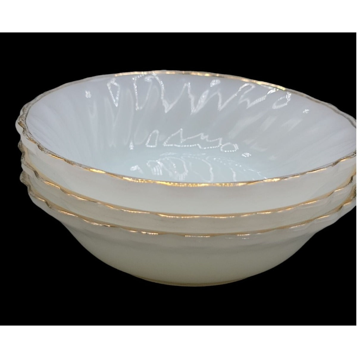 Anchor Hocking Ring Dish 3 White Milk Glass Bowl Scalloped Edges 4.75" Vintage
