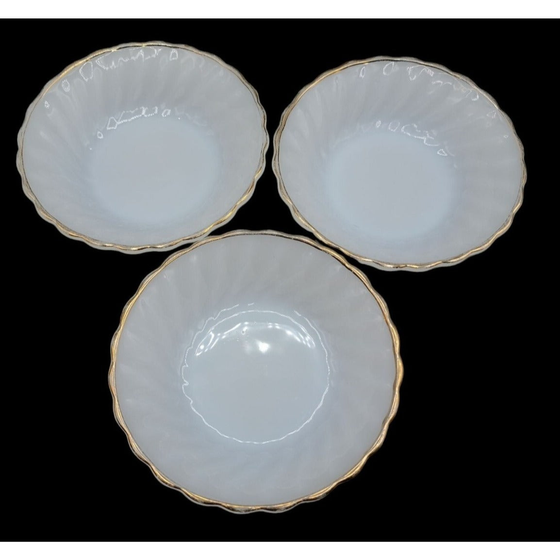Anchor Hocking Ring Dish 3 White Milk Glass Bowl Scalloped Edges 4.75" Vintage