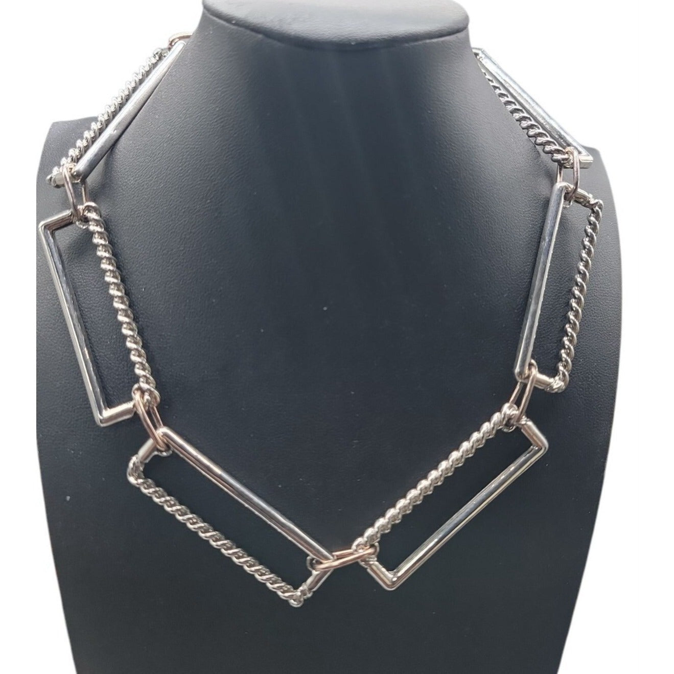 Open Edit Jumbo Link Collar Necklace Large Rectangle Statement Silver Tone 17"